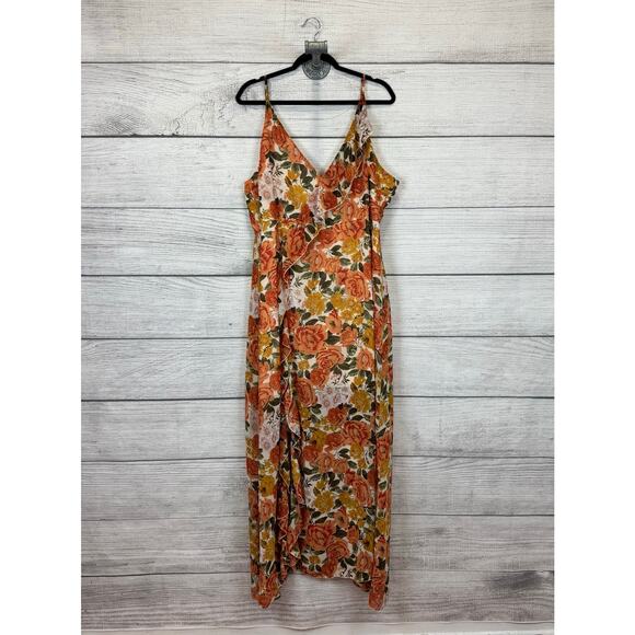 Shein Curve Plus Size Fall Orange Yellow Sleeveless Ruffle Midi Dress Size 4XL - Picture 1 of 7